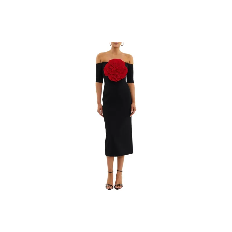 Rebecca Vallance Rhosen Floral-appliqué Midi Dress-1