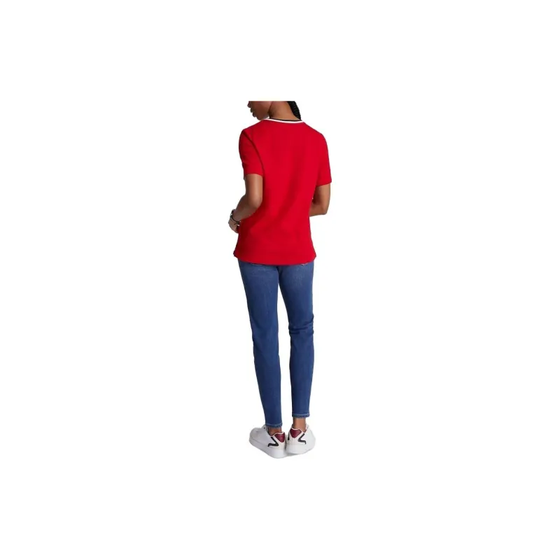 Tommy Hilfiger Stripe Collar Crewneck T-Shirt T-Shirts T-Shirt Women's Red-1