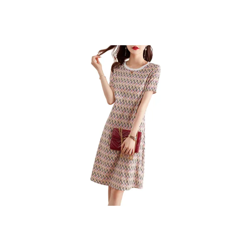 XWI Short Sleeved Dress Women's Pink Yellow Waves-2