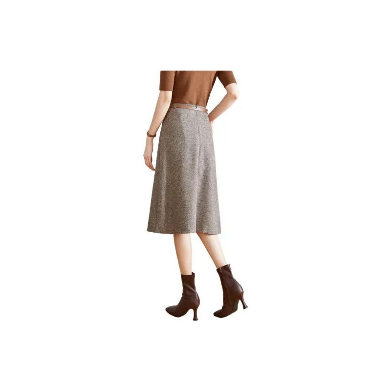 Still Quiet Casual Long Skirt Women's Coffee-1