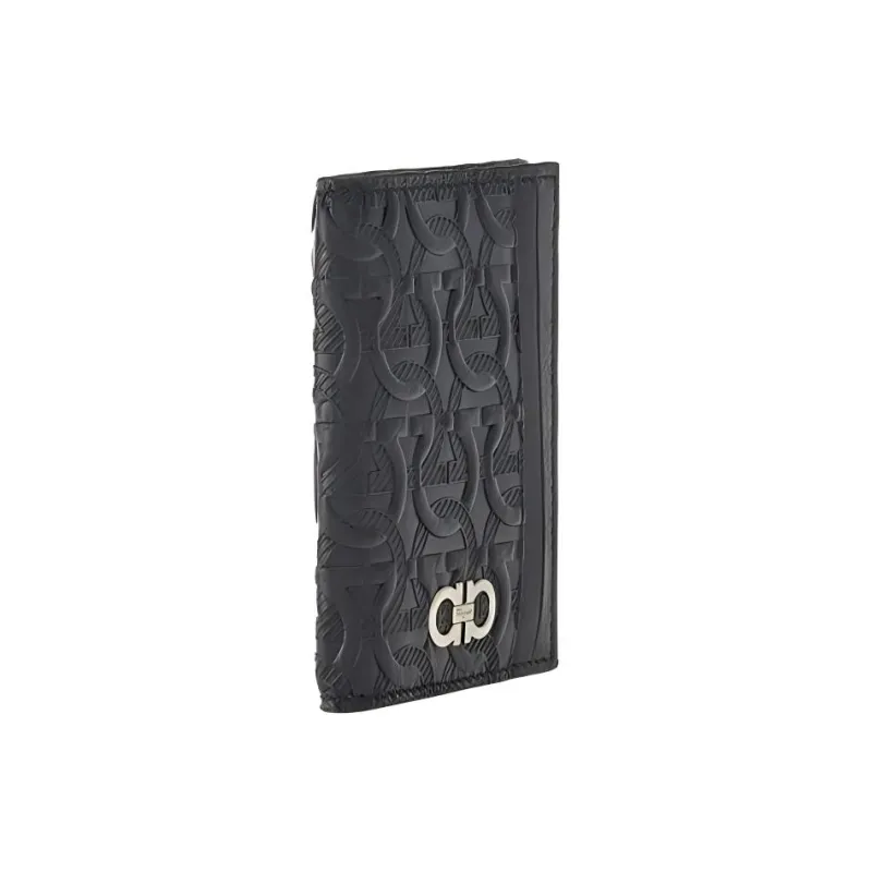 FERRAGAMO Travel Embossed Embossed Cow Leather Card Clip Card Holder Men's Black-1