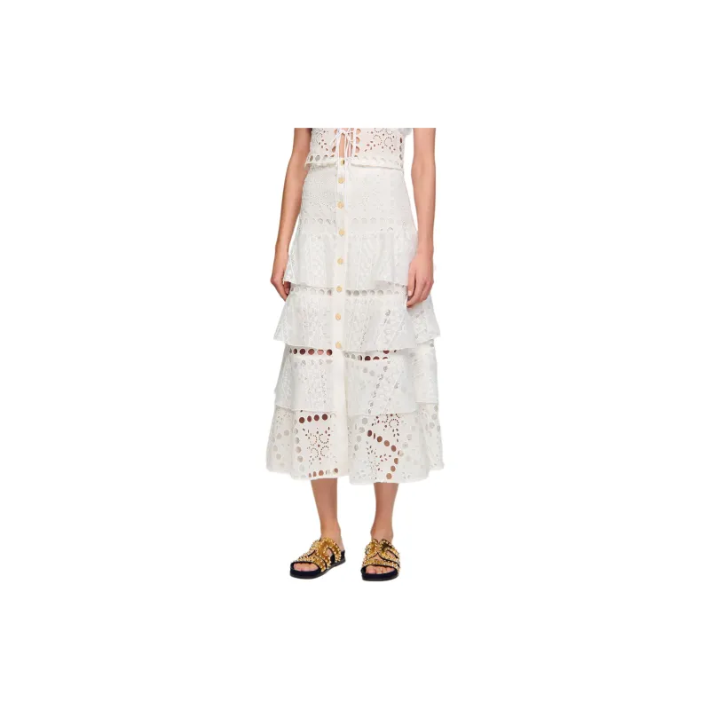 Sandro Casual Long Skirts Women's White-2
