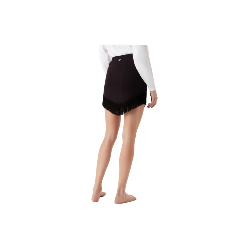 EMPORIO ARMANI Fringed Viscose Sarong Casual Short Skirts Women's Black-2