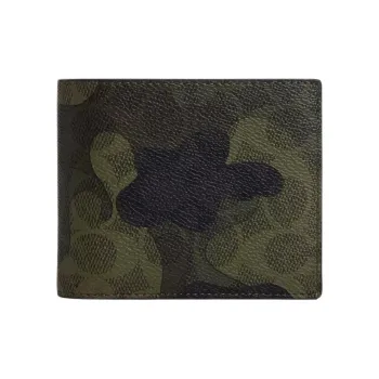 COACH 3 IN 1 Wallet Coated Canvas Wallet Mini Men's Dark Color Trefoil With Multicolor