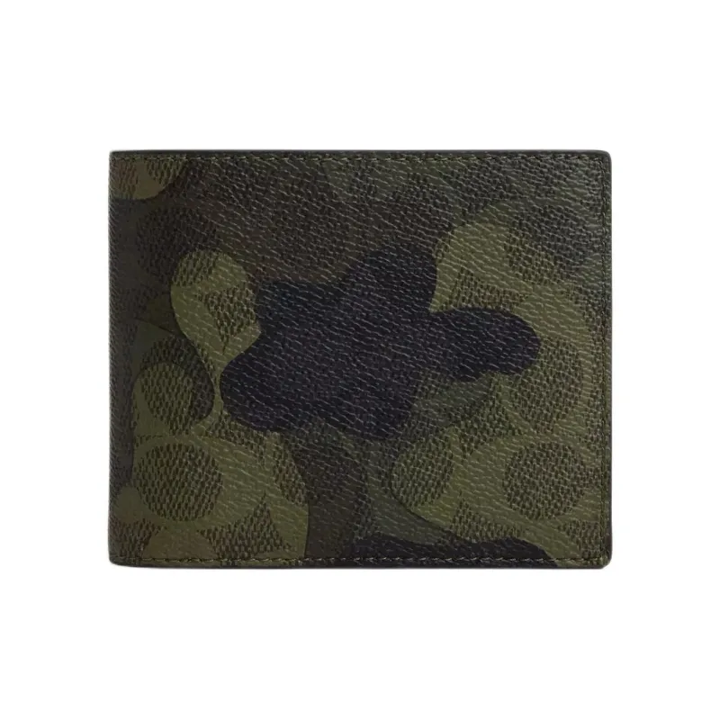COACH 3 IN 1 Wallet Coated Canvas Wallet Mini Men's Dark Color Trefoil With Multicolor-0
