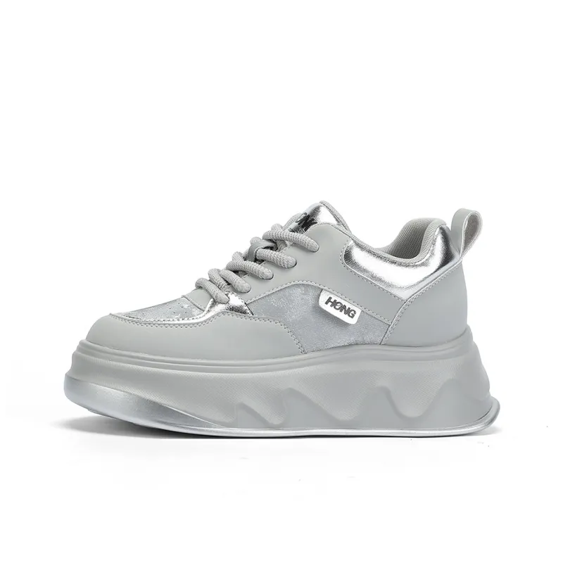 RED DRAGONFLY Skateboard Shoes Height Increasing Lightweight Low Top Casual Shoes Women's Beige Silver-8