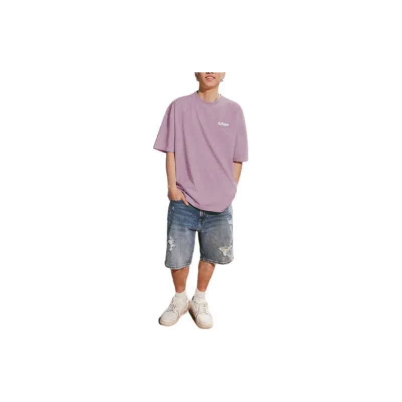 Hollister Drop Shoulder Sleeve T Shirt Unisex Pink Purple-1