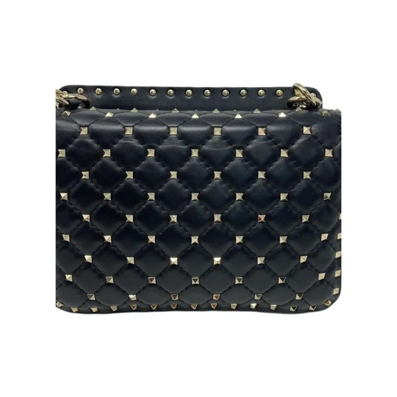 Valentino ROCKSTUD SPIKE Sheepskin Handbag, Crossbody Bag, Shoulder Bag Medium Size Women's Black-6