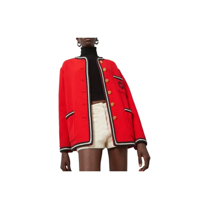GUCCI Logo Embroidered Tweed Button Up Jacket-2