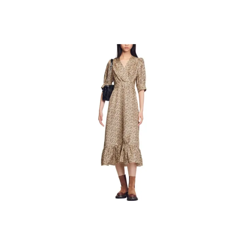 Sandro Short-Sleeved Dresses Women's Beige Yellow-1