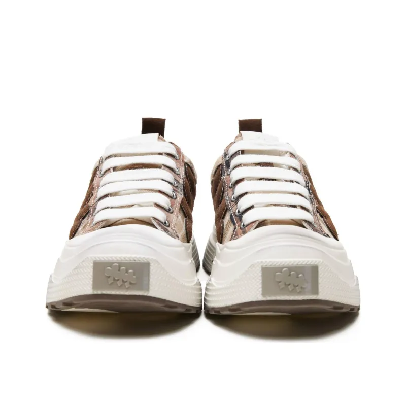SHOOT BRAND Anti Slip And Wear Resistant Height Increasing Low Top Canvas Shoes Unisex Brown-2