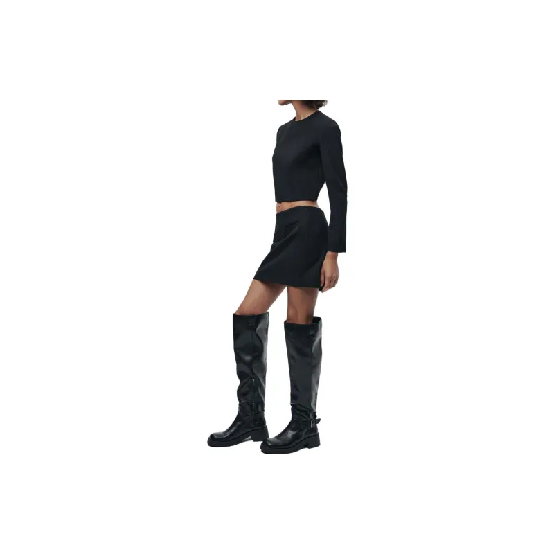 ZARA Crop Tops Women's Black-5