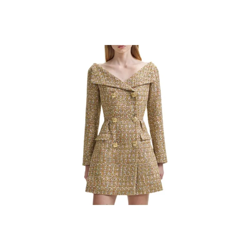Self portrait Long Sleeved Dresses Women's Gold-1