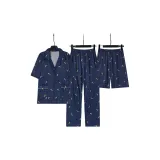 305 Dark Blue Feather Short-Sleeved Set of Three