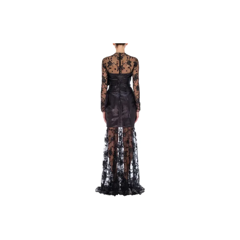 MOSCHINO Lurex Moiré And Embroidered Tulle Dress Long-Sleeved Dresses Women's Black-2