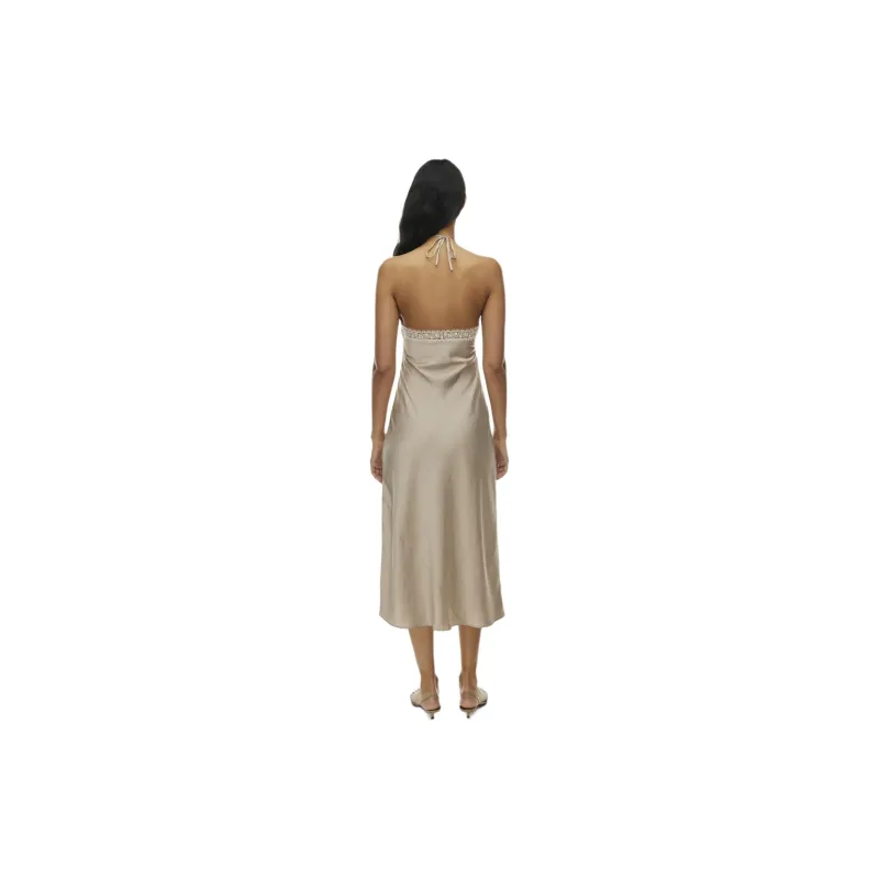 ARITZIA Wilfred Lyon Satin Dress Slip Dresses Women's Humus Beige/Compost Beige Yellow-3