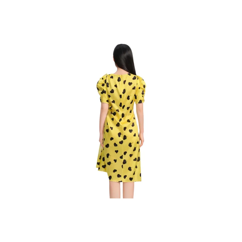 Blood Glitter Short-Sleeved Dresses Women's Yellow Floral-1