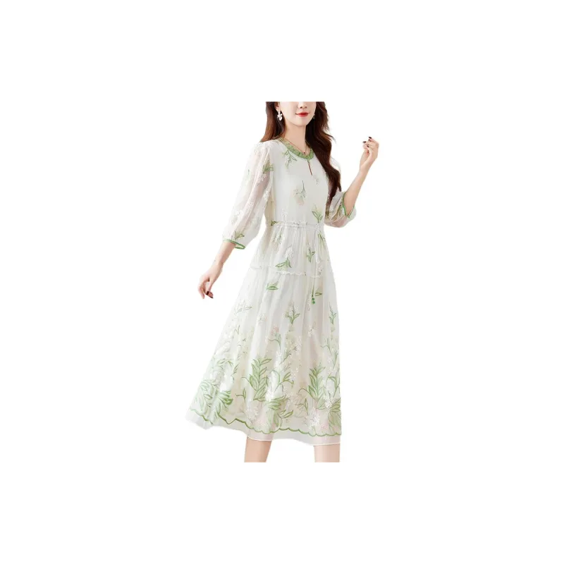 Ink Beauty SS24 Long Sleeved Dress Women's Green-1