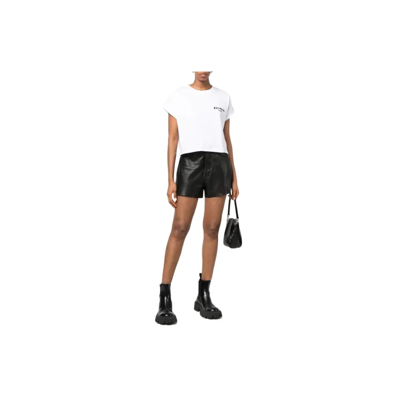 BALMAIN Flocked logo Cropped T shirt-1