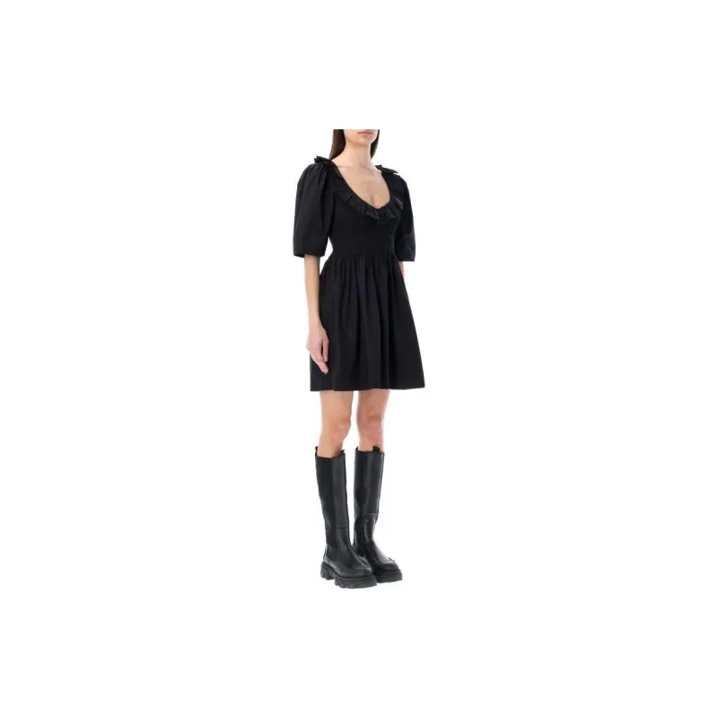 GANNI Smocked Organic Cotton Minidress-2