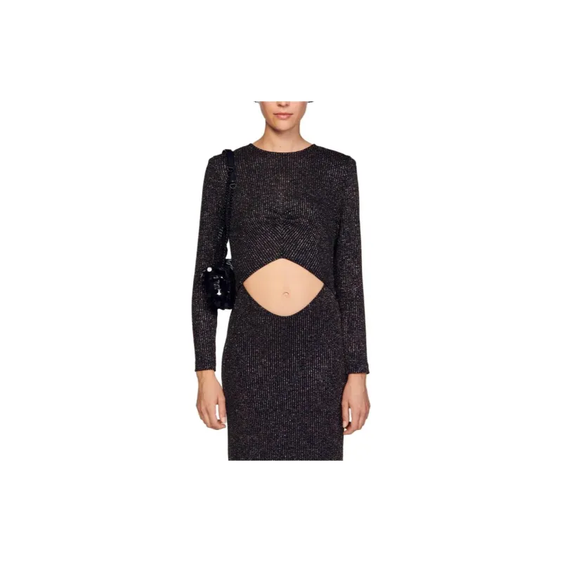 Sandro Metallic-finish Tweed Midi Dress-2