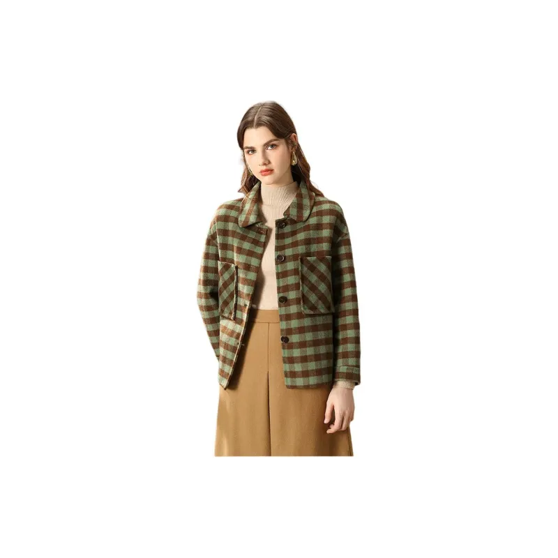 FENHONGMALI Coats Women's Green Plaid-4