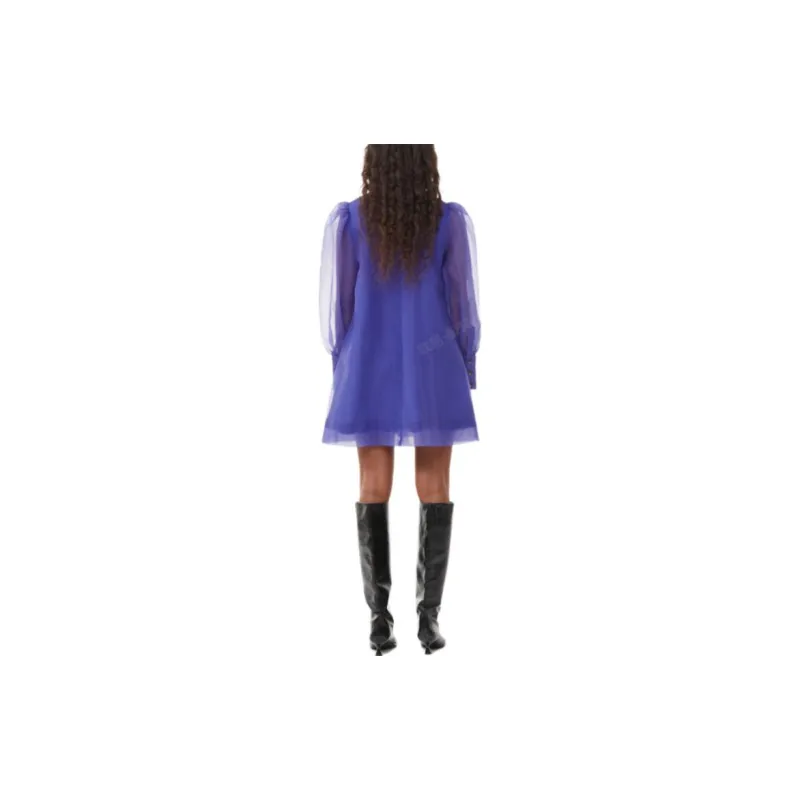 GANNI Puff sleeve Recycled polyester Minidress-3