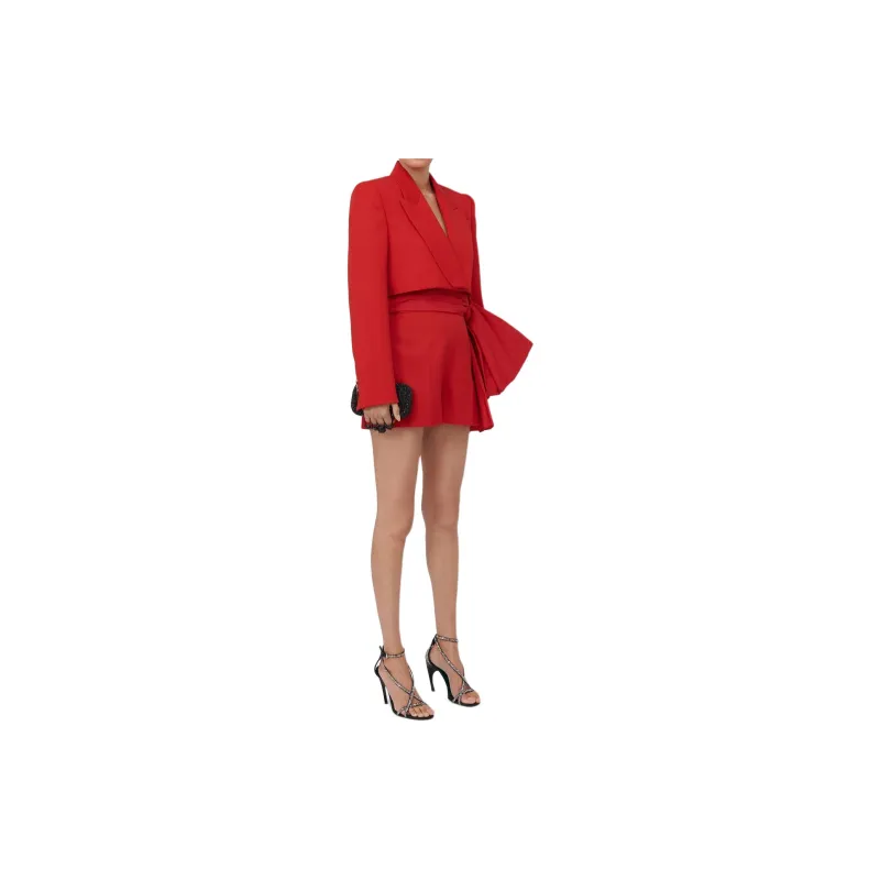 Alexander McQueen Cropped Tuxedo Jacket In Lust Red Jackets Coats Women's Red-4