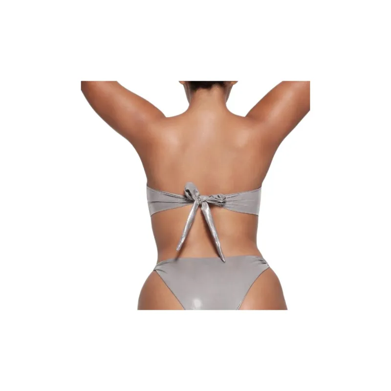 SKIMS LIQUID SHINE SWIM STRAPLESS CUT OUT MONOKINI One-piece Swimsuit Women's SMOKE/Smoke Gray-2
