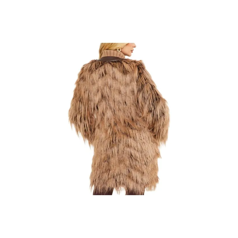 GUESS Dinah Shaggy Coat Jackets Coats Women's Brown-4