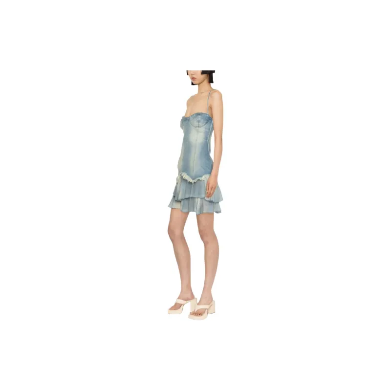 Blumarine Jean Tiered Sweetheart Neck Denim Dress-3