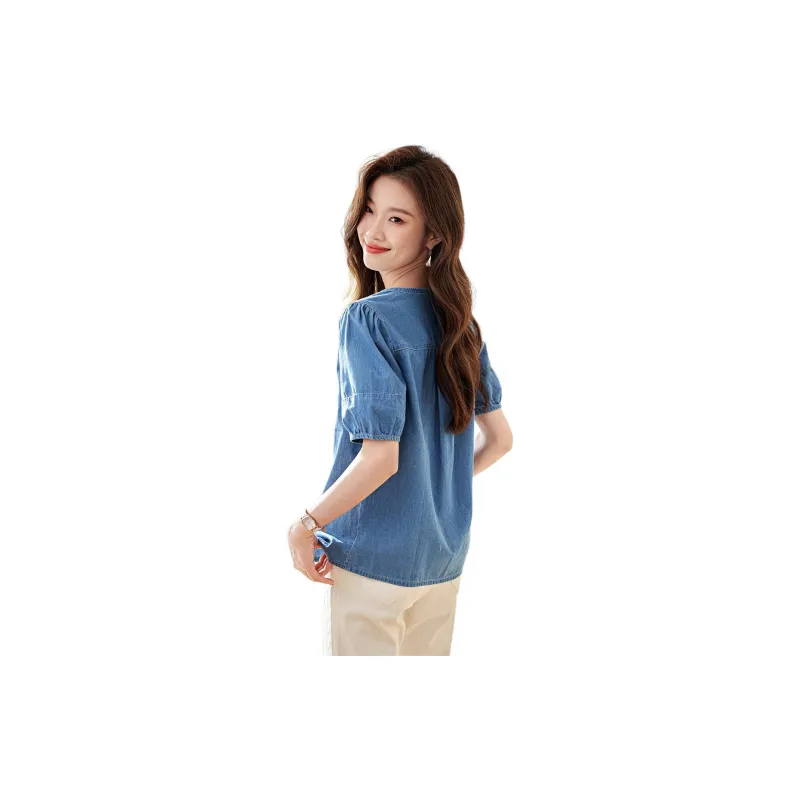 Mo Han Yi Mei Shirt Women's Light Denim Blue-2