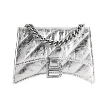 Balenciaga CRUSH Cow Leather Crossbody Bag, Shoulder Bag Mini Women's Silver