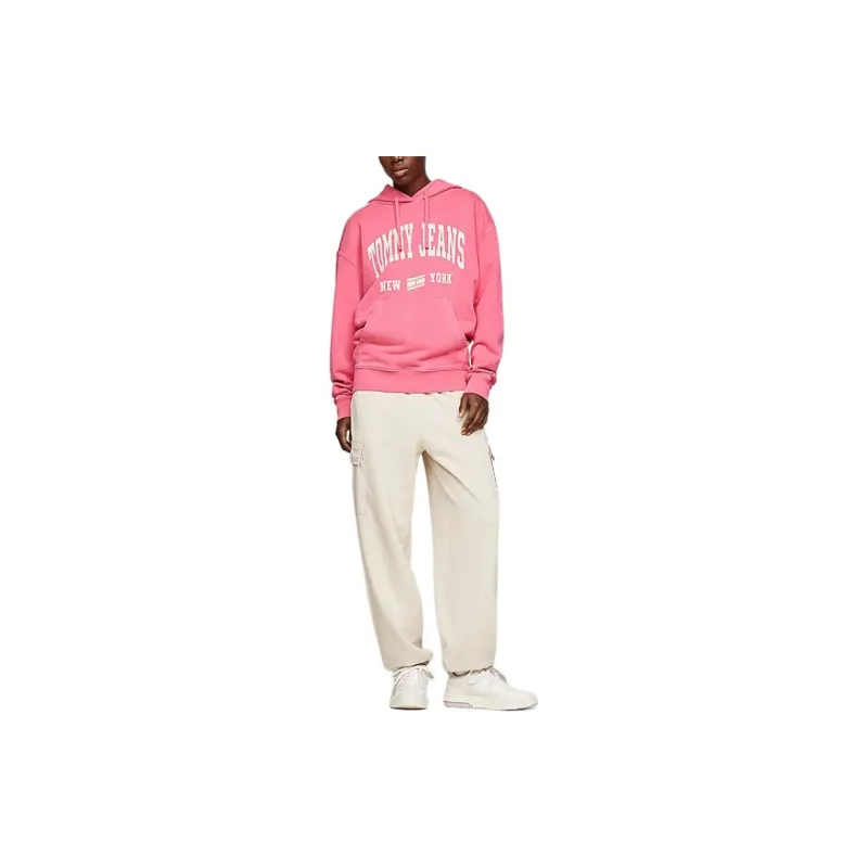 Tommy Hilfiger Varsity Logo Washed Relaxed Fit Hoody Sweatshirt Women's Pink-1