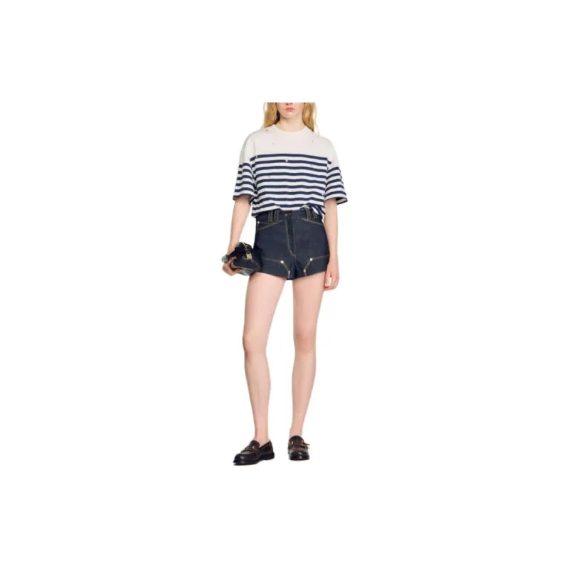 Sandro Sailor Rhinestone detailed T shirt-1