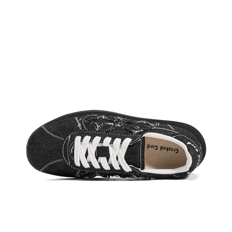 CROOKED CARD Anti-Slip Wear-Resistant Low-Top Casual Shoes Unisex Black-3