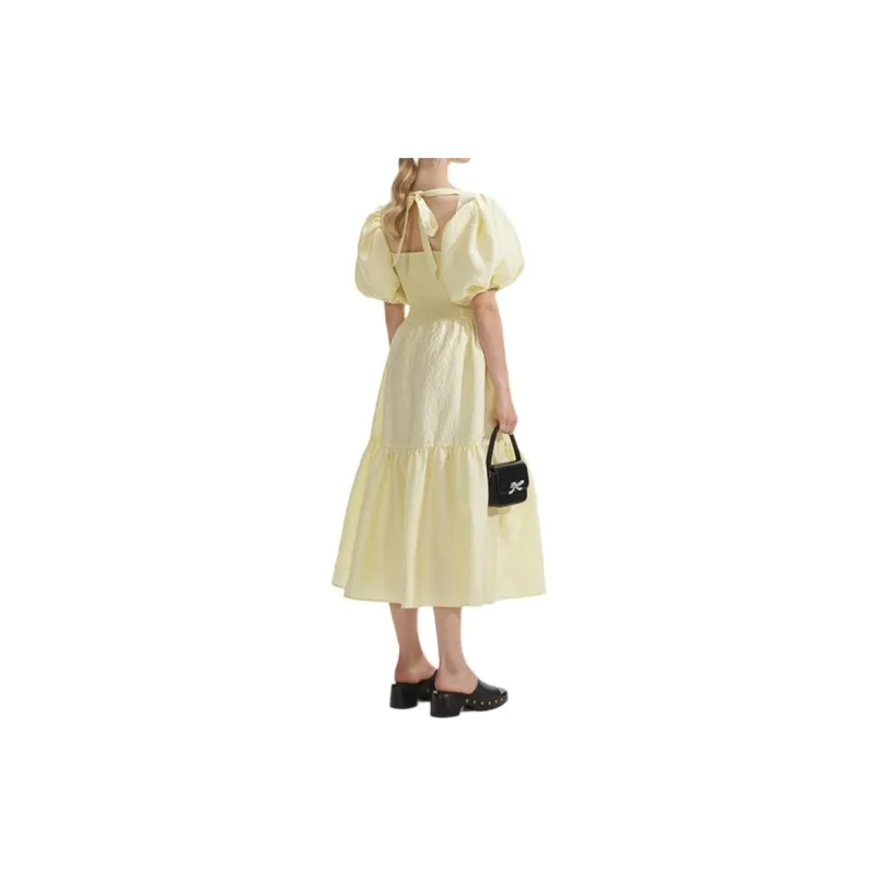 Self portrait Short Sleeved Dress Women's Cream Yellow-2