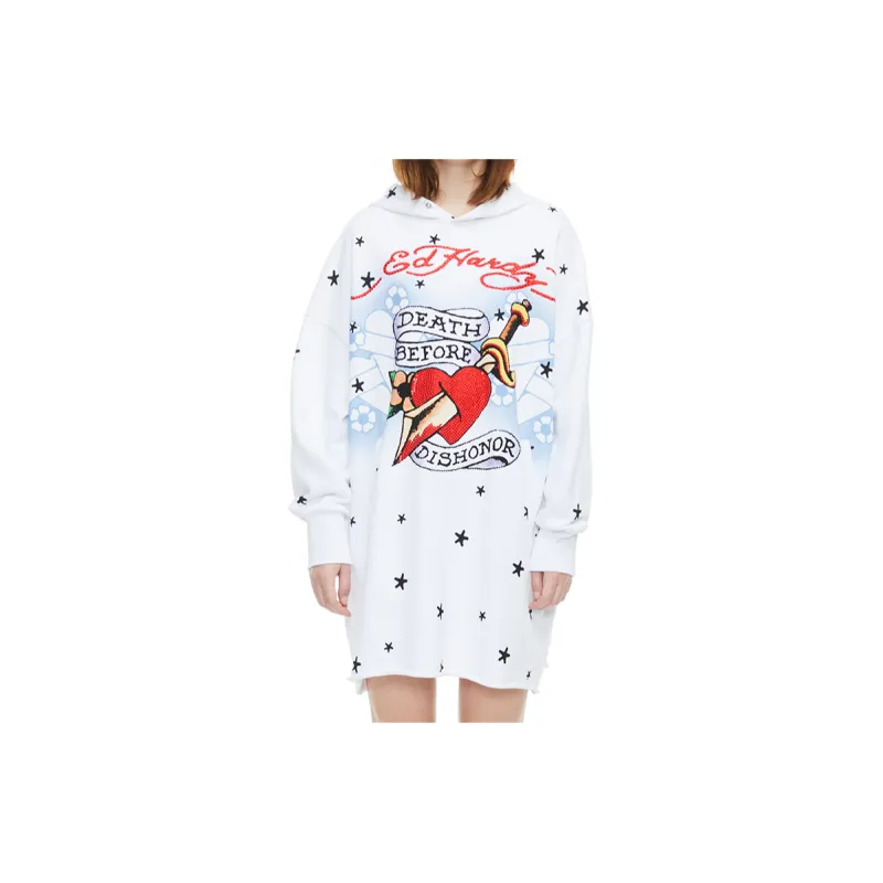 Ed Hardy Long Sleeved Dresses Women's White-2