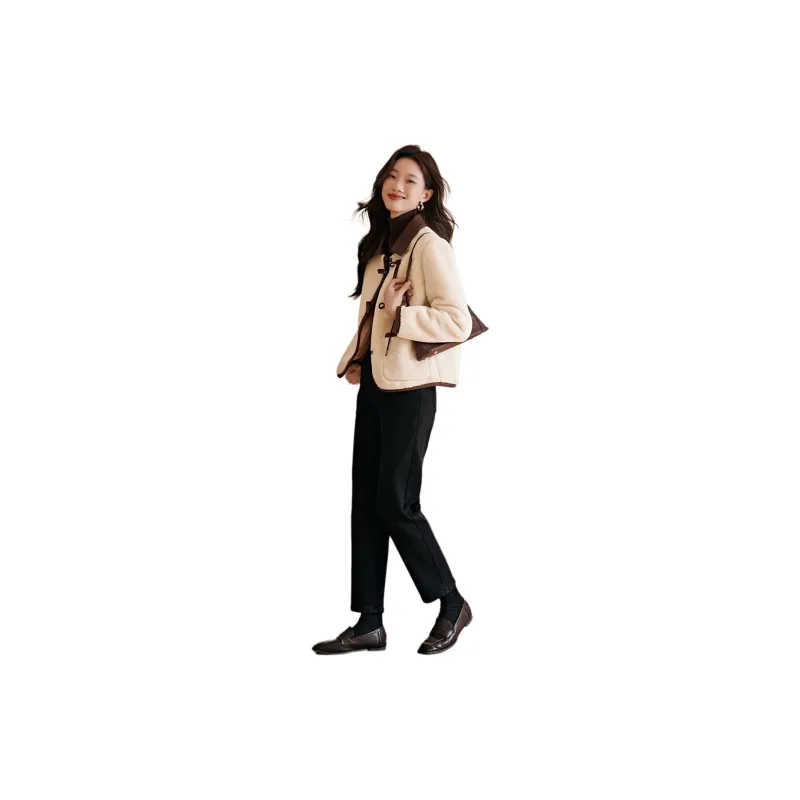 Mo Han Yi Mei Velvet feel Coat Women's Beige Apricot-1