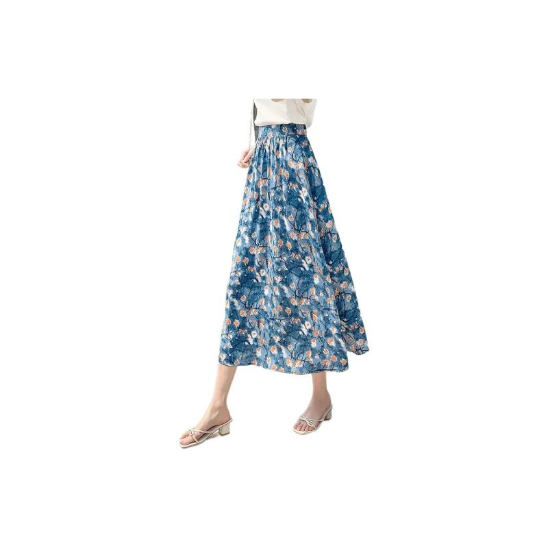 Mo Han Yi Mei Casual Long Skirts Women's Blue-2