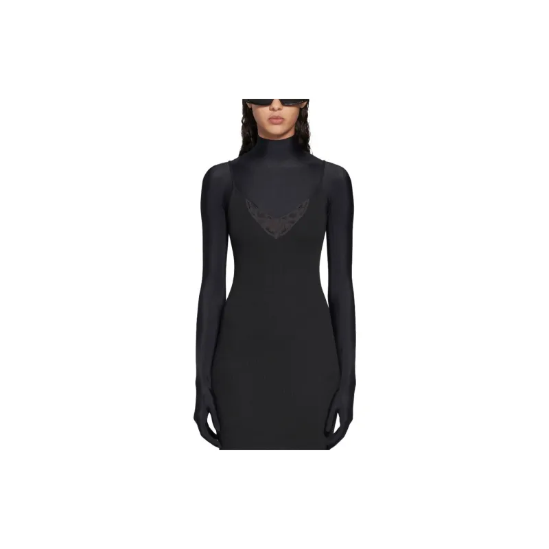 Balenciaga Lace trim Ribbed Minidress-4
