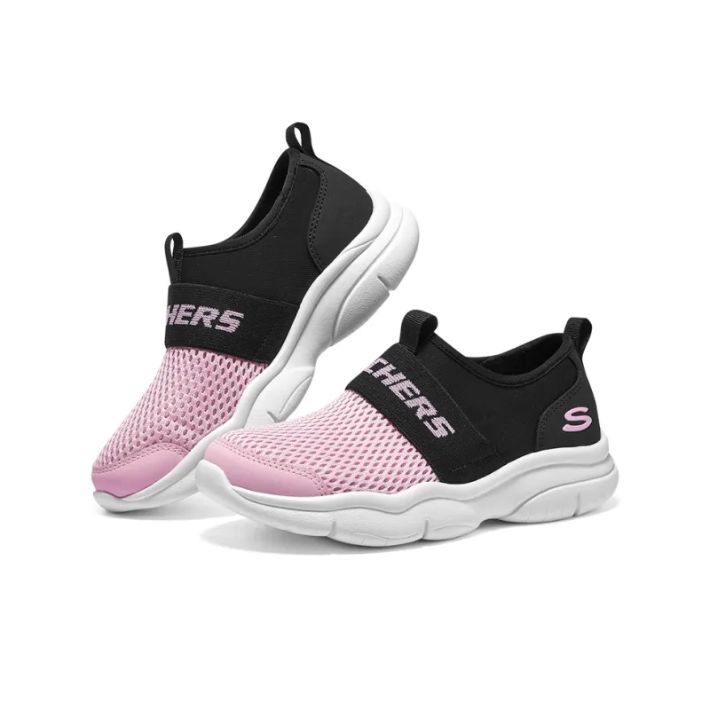 Skechers Girls Anti Slip Wear Resistant Low Top Kids' Running Shoes Pink Black Teenagers-2