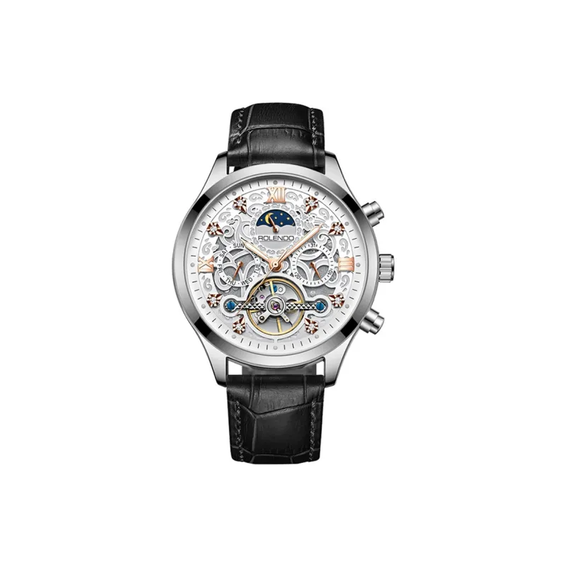 ROLENDO R Automatic Mechanical Movement Stainless Steel Watchband Watch Men's Watches White Dial-13