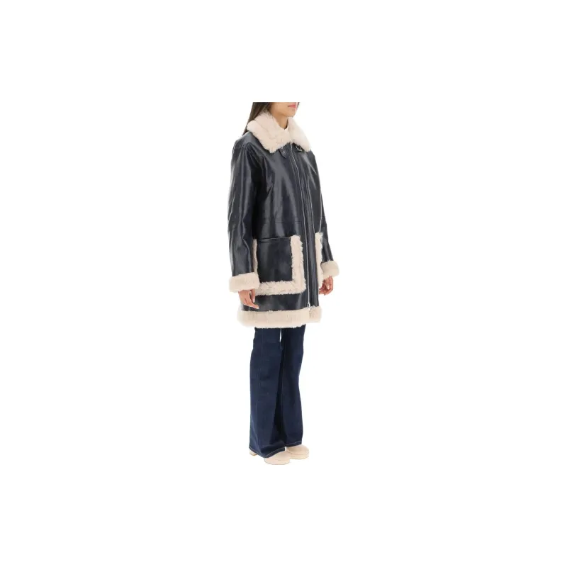 STAND STUDIO Haley Shearling trimmed Faux leather Coat-1