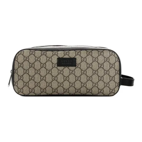 GUCCI Leather Paneled Canvas Clutch Men's Black & Beige