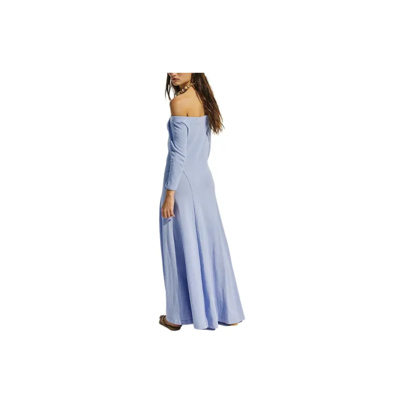 FREE PEOPLE Carrie Midi Long-Sleeved Dresses Women's Blue Heron-2