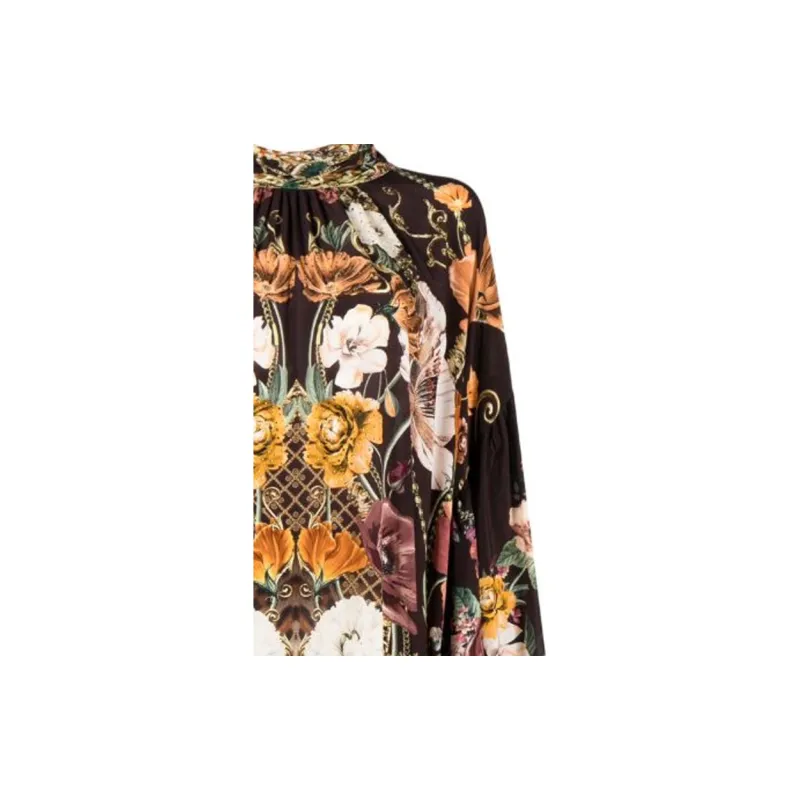 CAMILLA High-neck Botanical-print Kaftan-5
