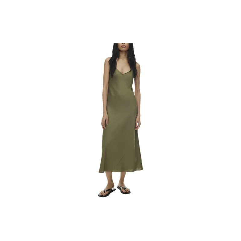 ARITZIA Wilfred New Only Slip Satin Maxi Dress Slip Dresses Women's Bosana Green-2