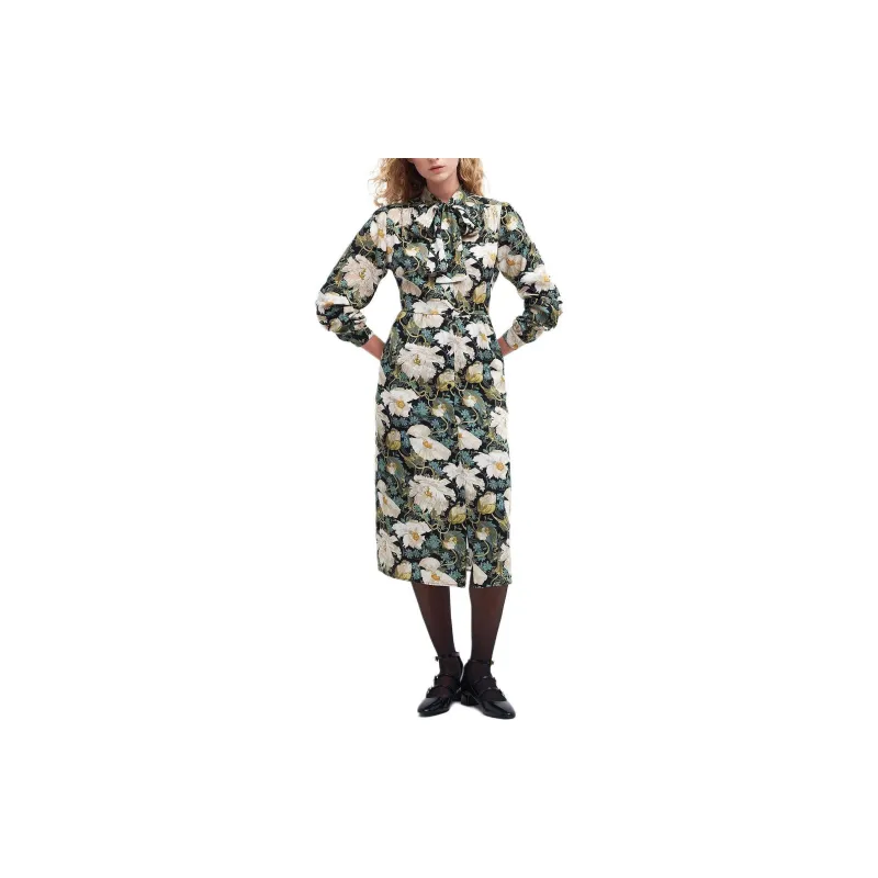BARBOUR Daintry Midi Dress Long-Sleeved Dresses Women's Velour White-1