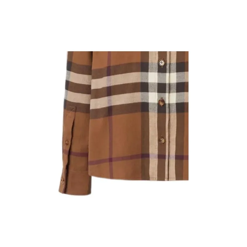 Burberry Check Flannel Shirt Dark Birch Brown-4